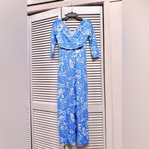 Lilly Pulitzer Blue and White Floral Maxi Dress - Size XS